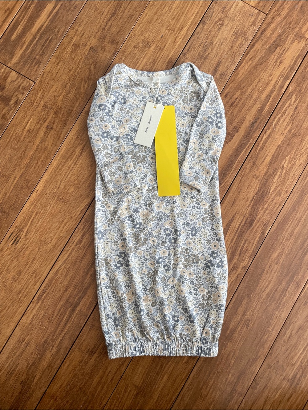 Quincy Mae Floral Bamboo Baby Gown - Neutral Blue & Cream